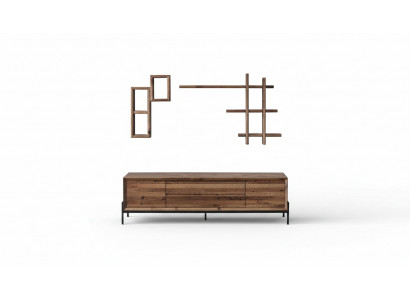 Bruin modern dressoir met 3 deuren en planken voor in de woonkamer houten meubels