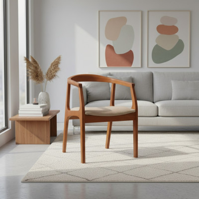 Eetkamerstoelen met bruin houten frame, fauteuils, eenpersoons luxestoelen.
