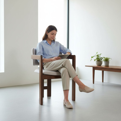 Wit-bruine eetkamerstoel ontwerper gestoffeerde stoel Moderne fauteuil van één persoon.