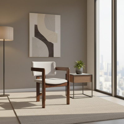 Wit-bruine eetkamerstoel ontwerper gestoffeerde stoel Moderne fauteuil van één persoon.