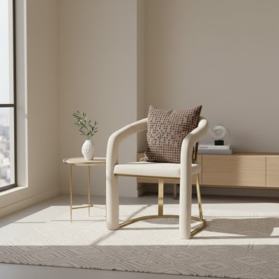 Beige designerstoel Luxe houten frame Ontwerper eetkamerhouten stoelen.