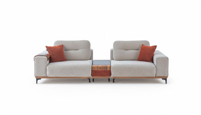 Stijlvolle 3-zitsbank met ingebouwde designtafel voor de woonkamer.