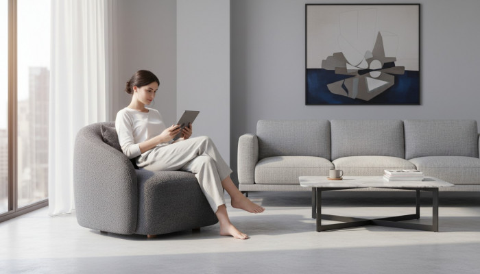 Grijze fauteuil Relaxfauteuil Loungefauteuil Textiel gestoffeerde eenzitter Meubels