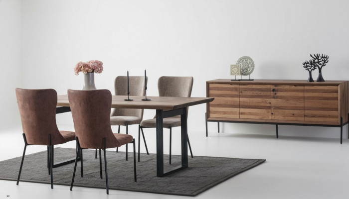 Bruine eetkamerset Luxe rechthoekige eettafel 4x stoelen dressoir