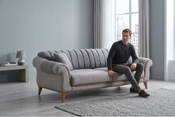Grijze bank ontwerper woonkamer 3-zits houten frame textielbanken