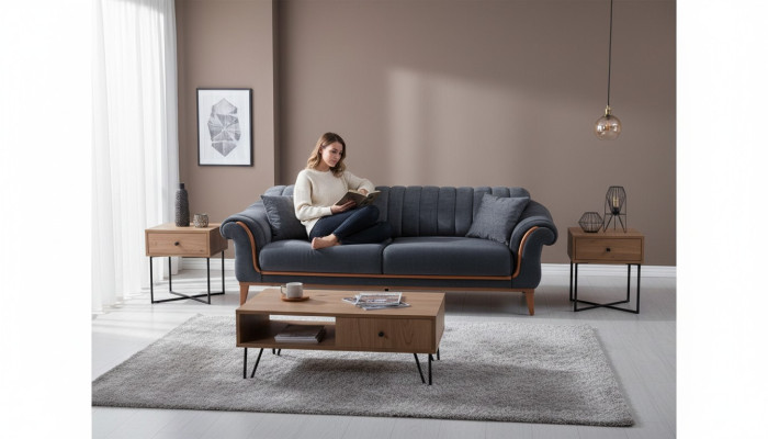 Grijze stijlvolle driezitter moderne bank woonkamer gestoffeerde bank nieuw