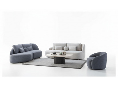 Grijswit woonkamerset 3+3 zitter designer textiel fauteuil 3-delig