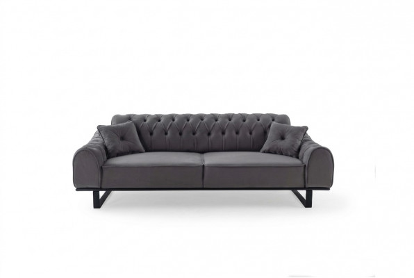 Grijze Chesterfield 3-zitsbank met luxe driepersoons designer woonkamerbank.