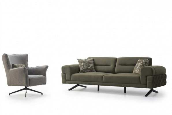 Groen-witte woonkamersetexclusieve driezits bekled-design.