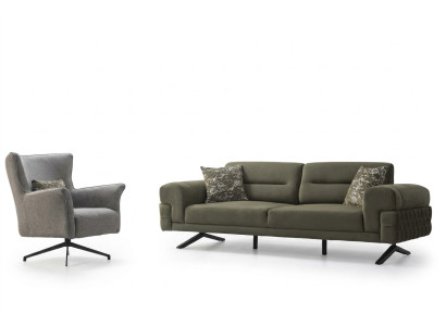 Groen-witte woonkamersetexclusieve driezits bekled-design.