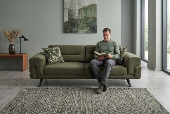 Donkergroene driezits woonkamer textielbank Stijlvolle 3-zitsbank