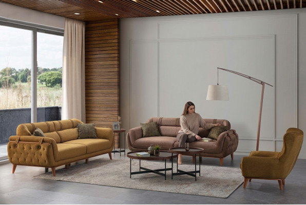 Chesterfield bierstel woonkamerset bankstellen 2x driezits fauteuil meubels