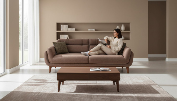 Bruine gestoffeerde driezitsbank 3-zits woonkamersofa's Exclusieve bank