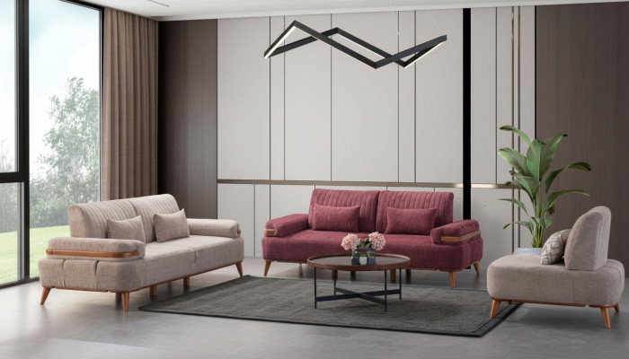 Beige-Roze bankstel Exclusieve driezitter bekleding 3-zitsbank éénzitter