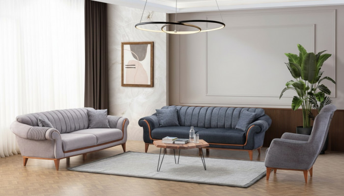Blauw-grijs woonkamerset Moderne bankstel 3+3+1 zits fauteuil Nieuw