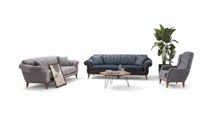 Blauw-grijs woonkamerset Moderne bankstel 3+3+1 zits fauteuil Nieuw