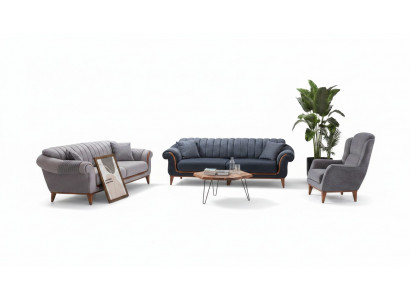 Blauw-grijs woonkamerset Moderne bankstel 3+3+1 zits fauteuil Nieuw