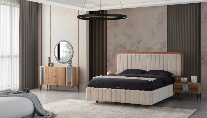 Helder slaapkamer meubilair tweepersoonsbed kaptafel spiegel 2x nachtkastjes
