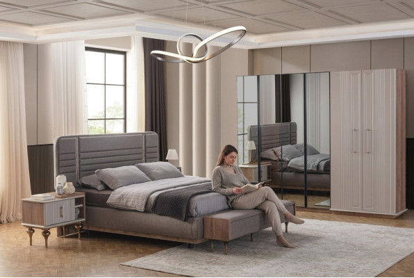 Exclusieve slaapkamer bed glazen kast houten nachtkastjes 4-delige luxe set
