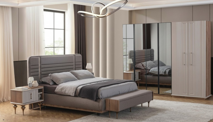 Exclusieve slaapkamer bed glazen kast houten nachtkastjes 4-delige luxe set