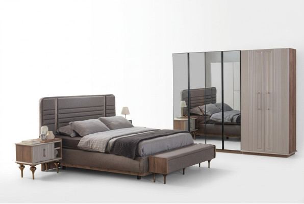 Exclusieve slaapkamer bed glazen kast houten nachtkastjes 4-delige luxe set