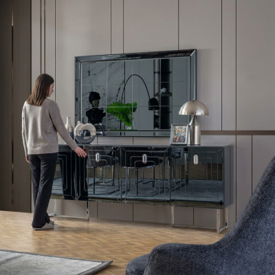Grijze eetkamermeubels glazen spiegel ontwerper roestvrijstalen dressoir luxe set.