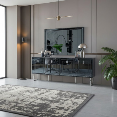 Grijze eetkamermeubels glazen spiegel ontwerper roestvrijstalen dressoir luxe set.