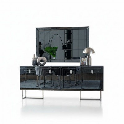 Grijze eetkamermeubels glazen spiegel ontwerper roestvrijstalen dressoir luxe set.
