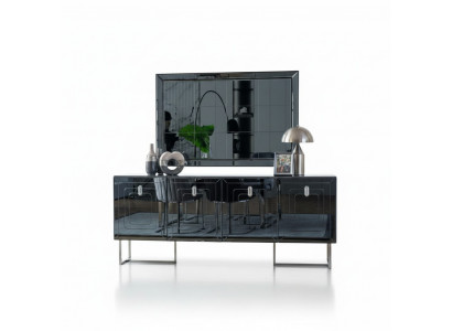 Grijze eetkamermeubels glazen spiegel ontwerper roestvrijstalen dressoir luxe set.