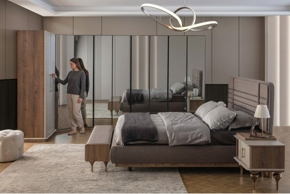 Ontwerpersslaapkamerset tweepersoonsbed 2x nachtkastjes hoekkast 4-delig