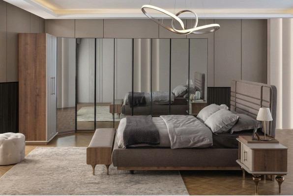 Ontwerpersslaapkamerset tweepersoonsbed 2x nachtkastjes hoekkast 4-delig
