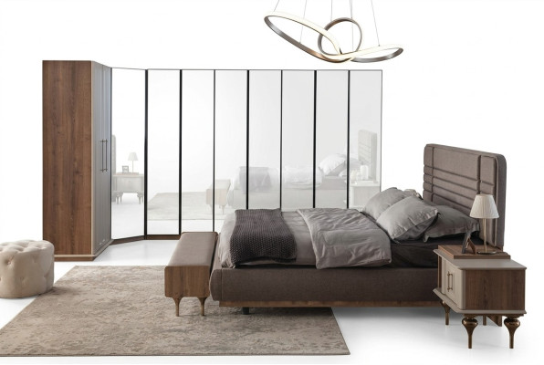 Ontwerpersslaapkamerset tweepersoonsbed 2x nachtkastjes hoekkast 4-delig