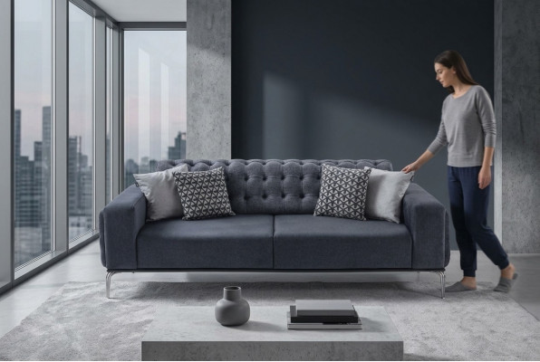 Chesterfield Grijze 3-zits Woonkamer Driepersoons Textiel Bank Nieuw