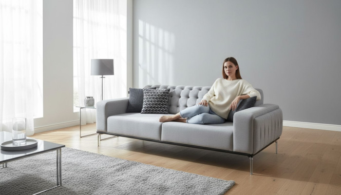 Moderne Chesterfield lichtgrijze 3-zits woonkamer luxe driezitter