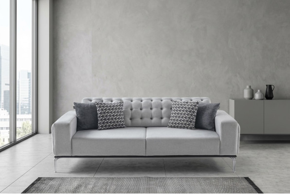 Moderne Chesterfield lichtgrijze 3-zits woonkamer luxe driezitter