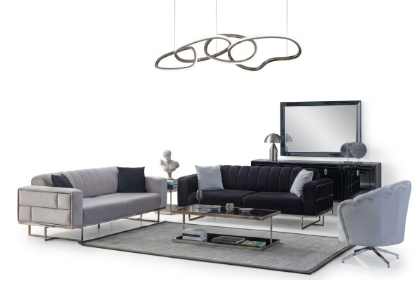 Grijze woonkamerbanken Designer gestoffeerde driezits stoffen fauteuil 3-dlg.