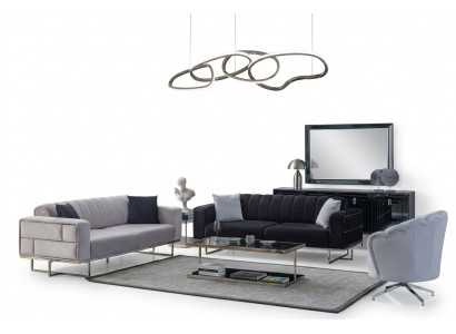 Grijze woonkamerbanken Designer gestoffeerde driezits stoffen fauteuil 3-dlg.