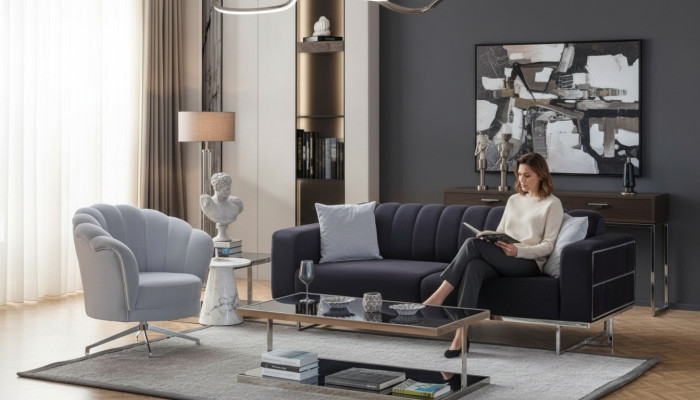 Zitgroep Moderne Stoffen Banken Designer Driepersoonsbank Fauteuil