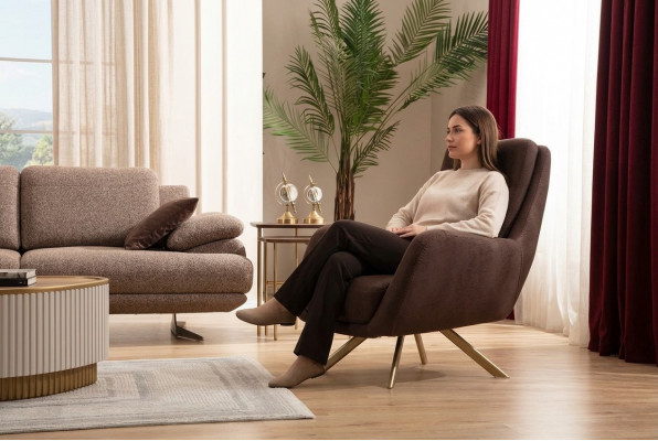 Bruine fluwelen fauteuil Moderne armleuning fauteuil Woonkamer textiel meubels