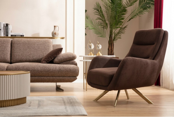 Bruine fluwelen fauteuil Moderne armleuning fauteuil Woonkamer textiel meubels