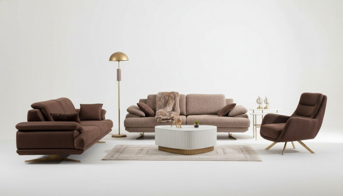 Bruine woonkamerbanken Designer 3+3+1-zits set, enkele zits 3-delig
