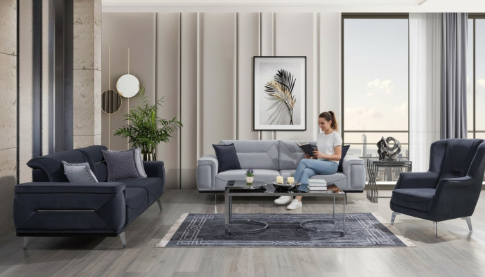 Grijze woonkamerbanken, designerbanken, 3-zits luxe fauteuils