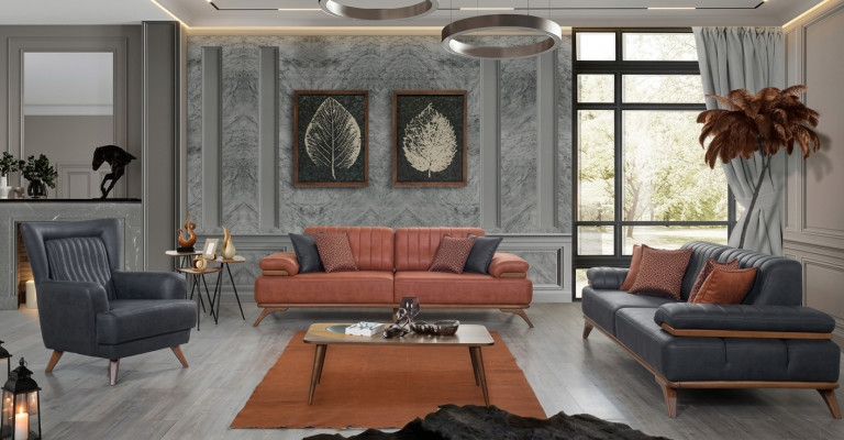 Ontwerper woonkamer set kunstleer banken leren fauteuil 3-delige meubelset