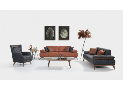 Ontwerper woonkamer set kunstleer banken leren fauteuil 3-delige meubelset