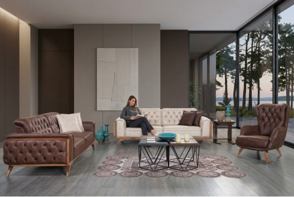 Chesterfield kunstleren bankstel Moderne driezits designerstoel 3-delig