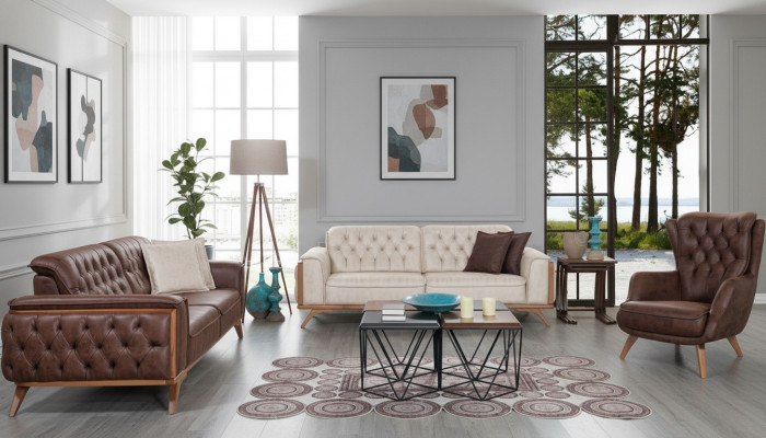 Chesterfield kunstleren bankstel Moderne driezits designerstoel 3-delig