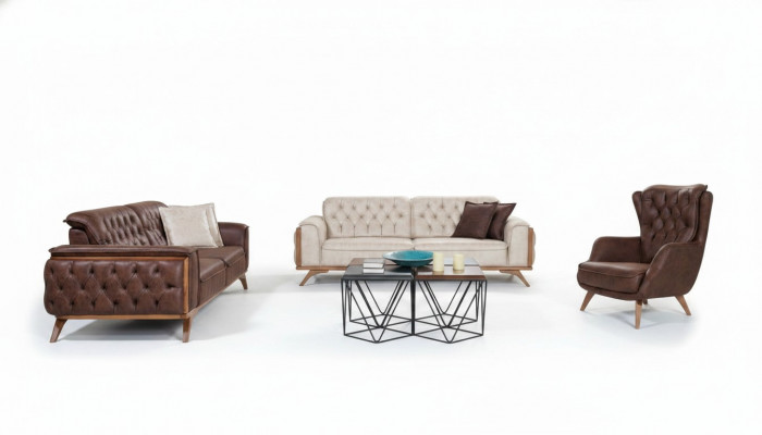 Chesterfield kunstleren bankstel Moderne driezits designerstoel 3-delig