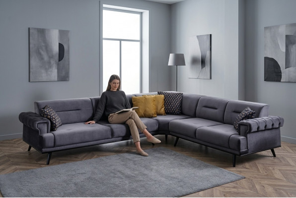 Exclusieve grijze hoekbank L-vorm designbank Moderne woonkamer bank