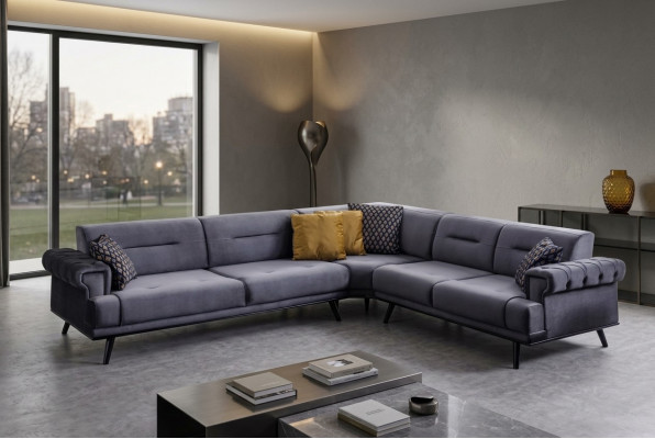 Exclusieve grijze hoekbank L-vorm designbank Moderne woonkamer bank