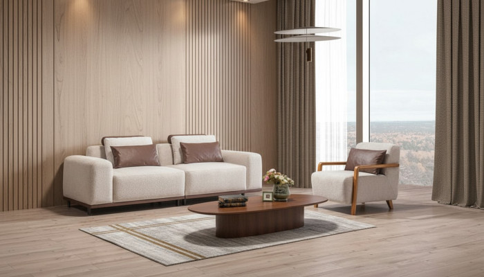 Beige woonkamer zitgroep designer bankstel 2+1 zitter luxe bankstellen